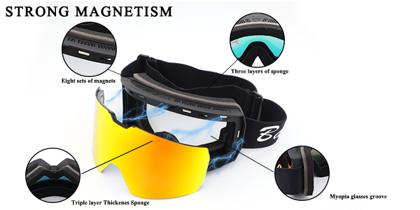 Lunettes de ski à lentille magnétique à revêtement cylindrique pour le ski - Bang Long